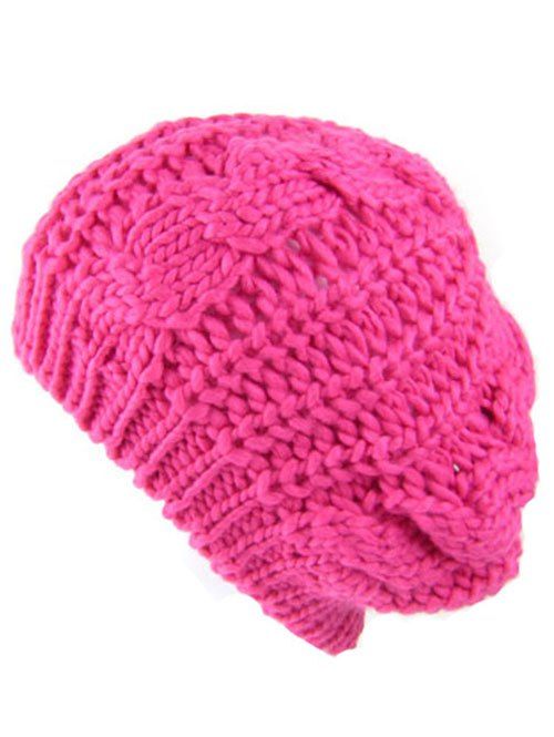 

Outdoor Crochet Knitted Baggy Beanie Hat, Rose madder