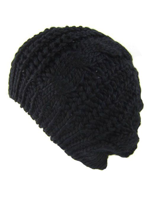 

Outdoor Crochet Knitted Baggy Beanie Hat, Black