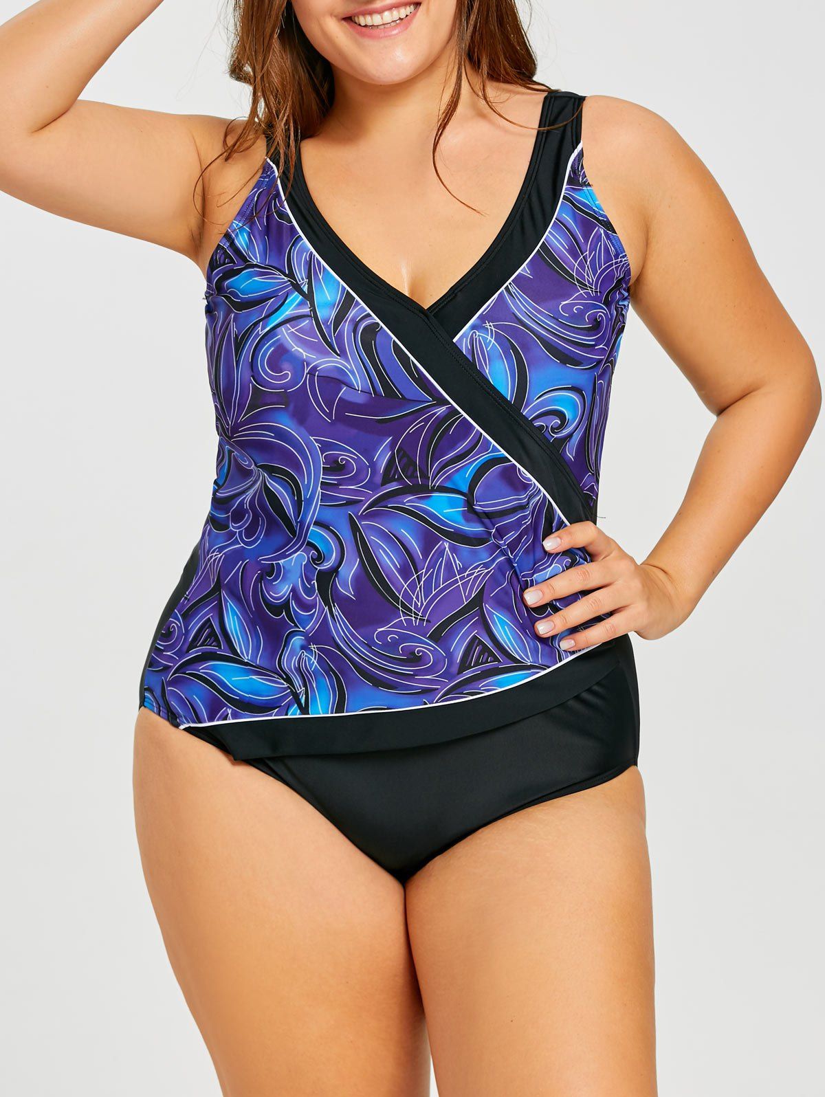 

Plus Size Surplice Slimming Swimsuit, Purple