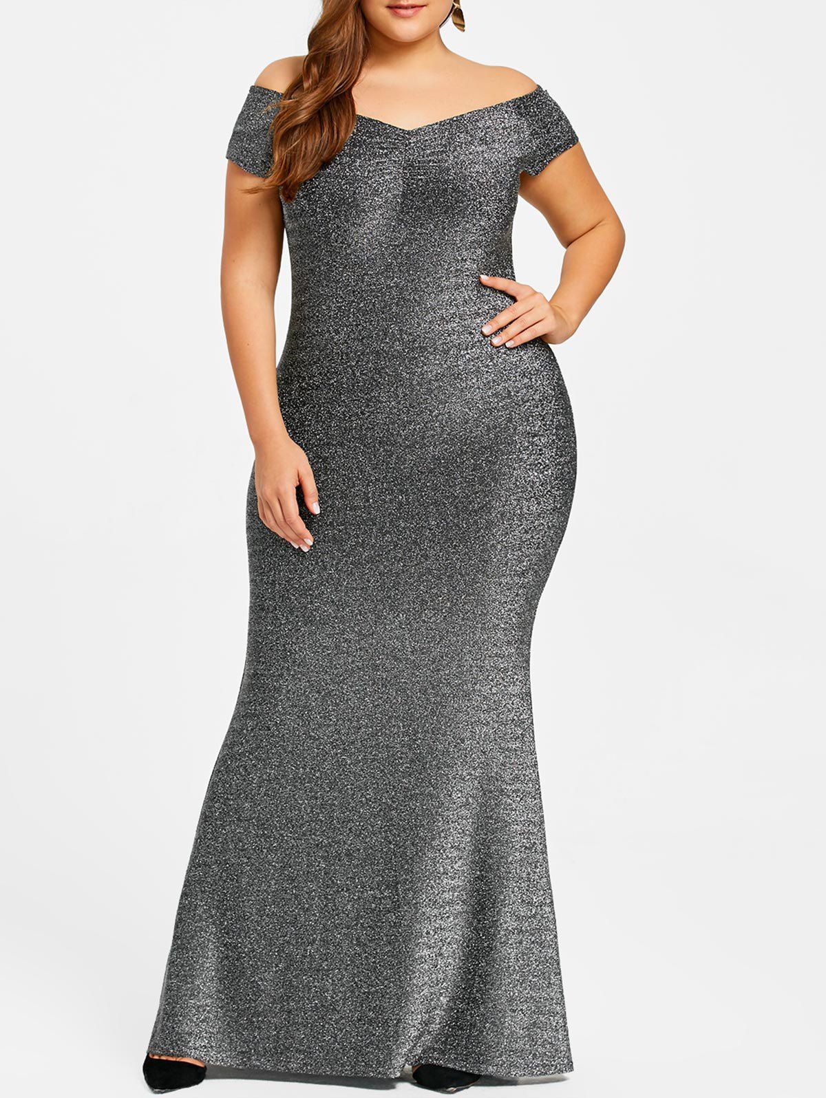 

Off The Shoulder Plus Size Maxi Party Dress, Black