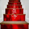 Autocollants d'Escaliers Décoratifs Motif Cerfs Sapins de Noël et Inscription Merry Christmas - Rouge 100*18CM*6PCS