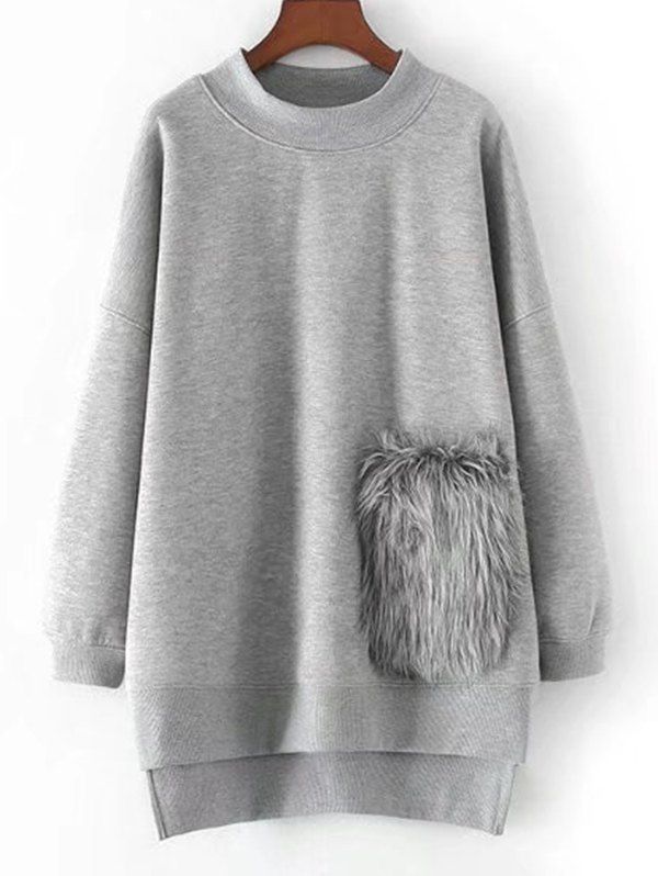 

Textured High Low Oversized Sweatshirt, Gray