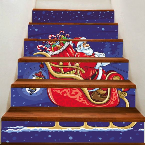 Autocollants d'Escaliers à Imprimé Père Noël Conduisant le Traîneau - Rouge 100*18CM*6PCS
