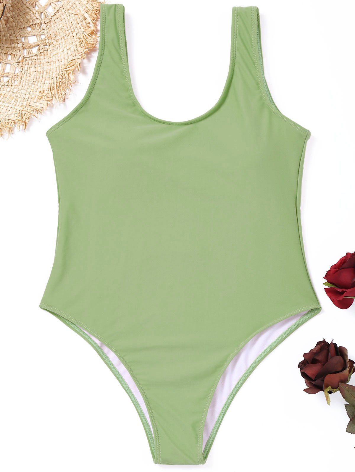 

Padded High Cut One Piece Swimwear, Sage green