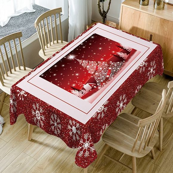 Nappe de Table Imperméable Imprimé Flocons de Neige et Sapin de Noël - Rouge W60 INCH * L84 INCH