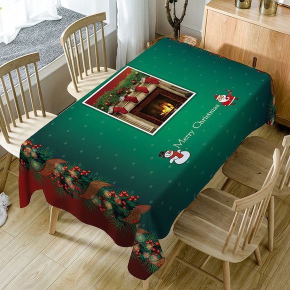 Christmas Fireplace Socks Print Waterproof Table Cloth - GREEN W54 INCH * L54 INCH