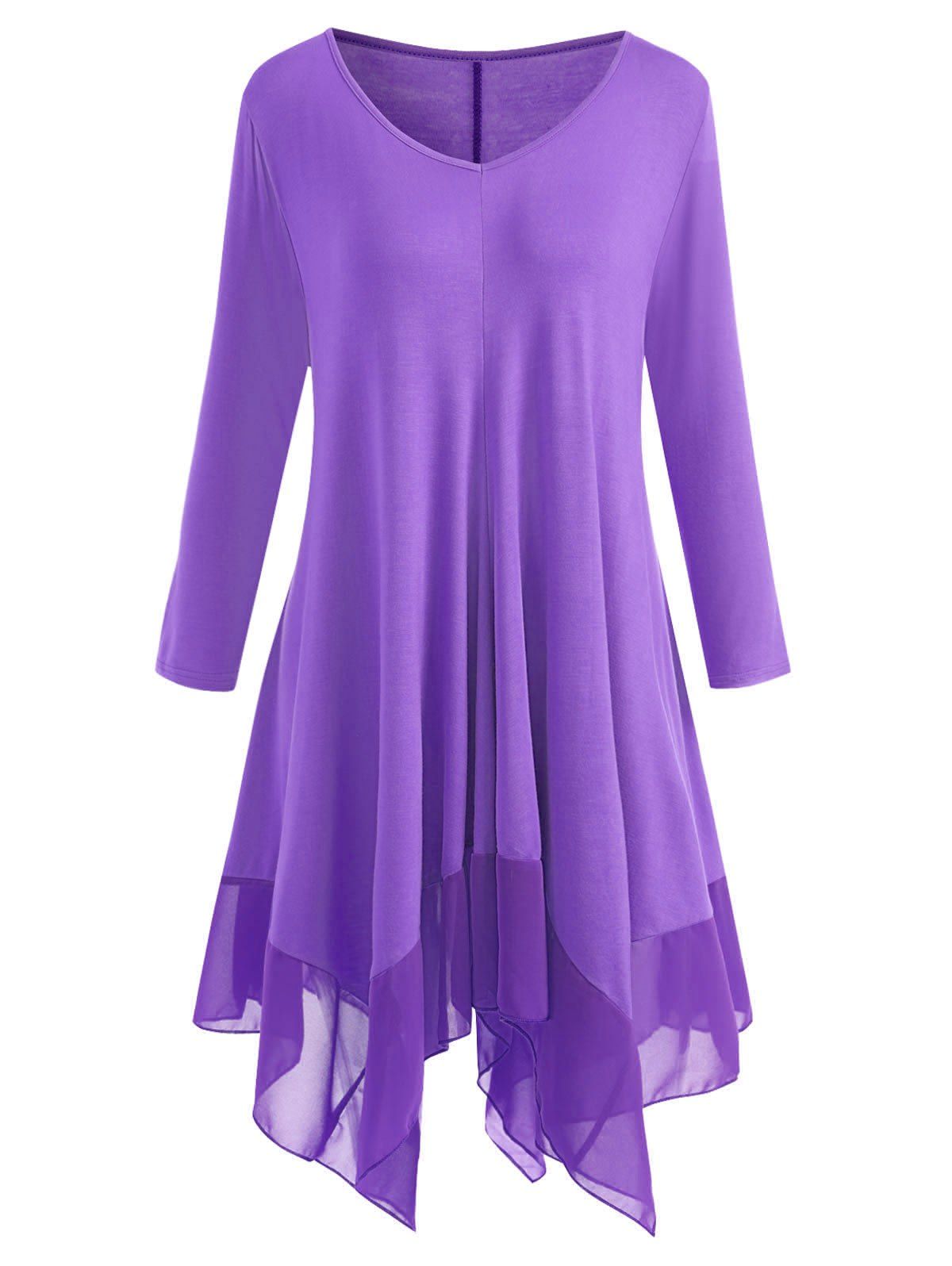 

Plus Size Chiffon Panel Handkerchief Hem Dress, Purple