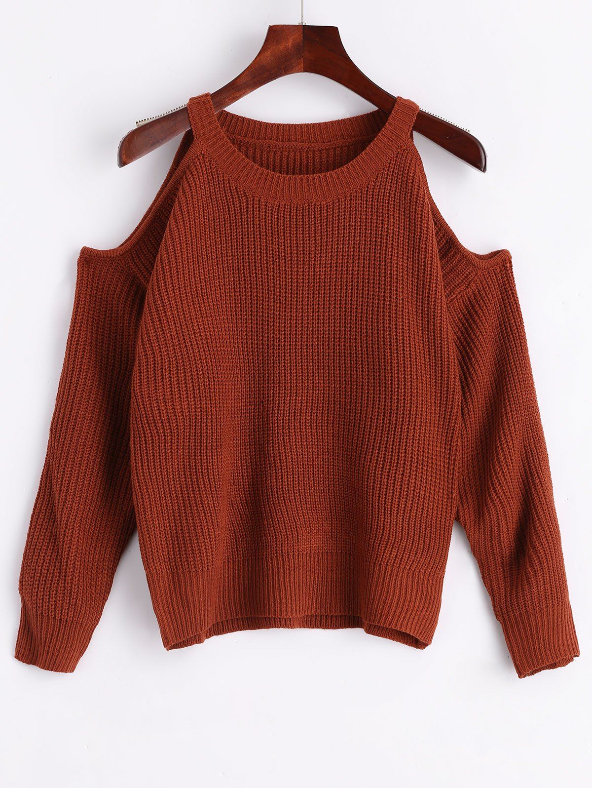 

Cold Shoulder Crew Neck Pullover Sweater, Coffee