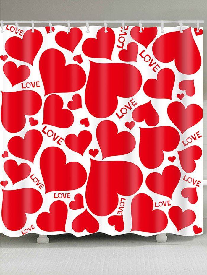 

Valentine's Day Multi Hearts Printed Waterproof Shower Curtain, Red