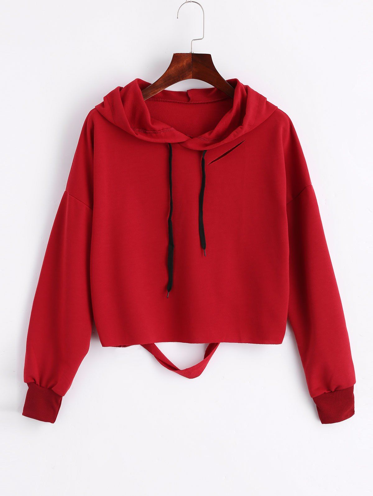 

Distressed Crop Hoodie, Deep red