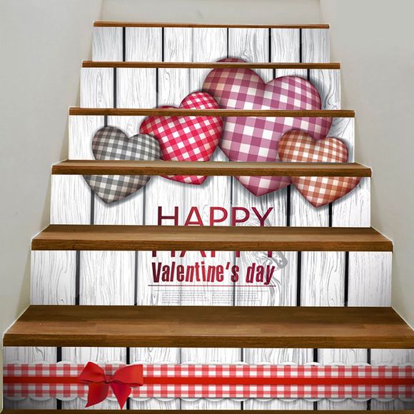 Autocollants d'Escaliers Amovibles à Imprimé Cœurs pour la Saint-Valentin - coloré 100*18CM*6PCS