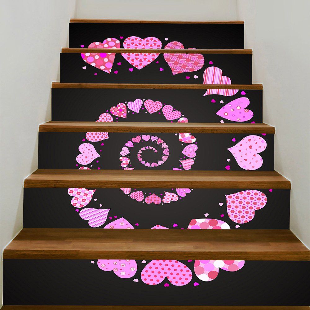 

Valentine's Day Spiral Heart Pattern Decorative Stair Stickers, Colorful