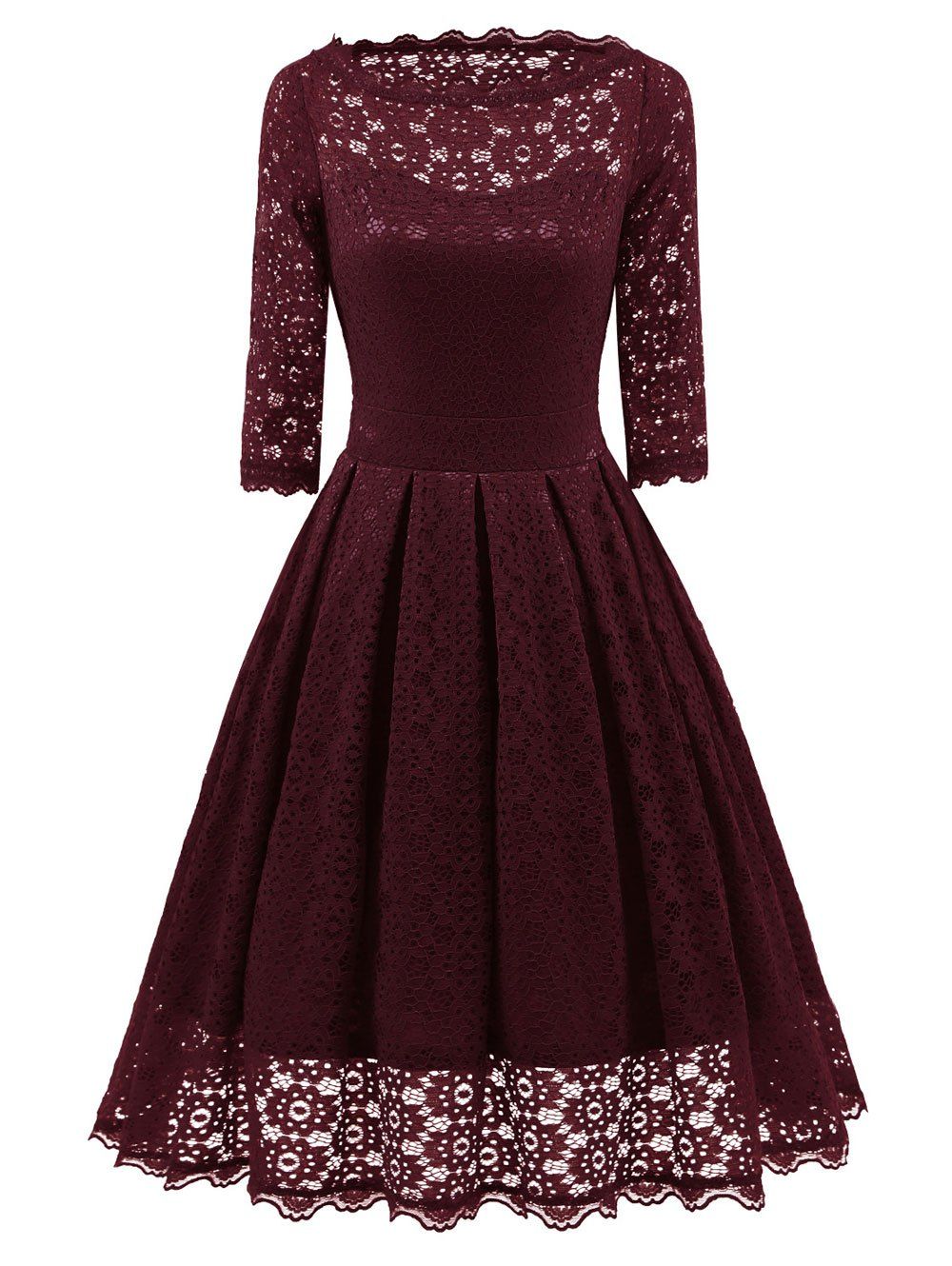 

Vintage Party Lace Fit and Flare Dress, Wine red