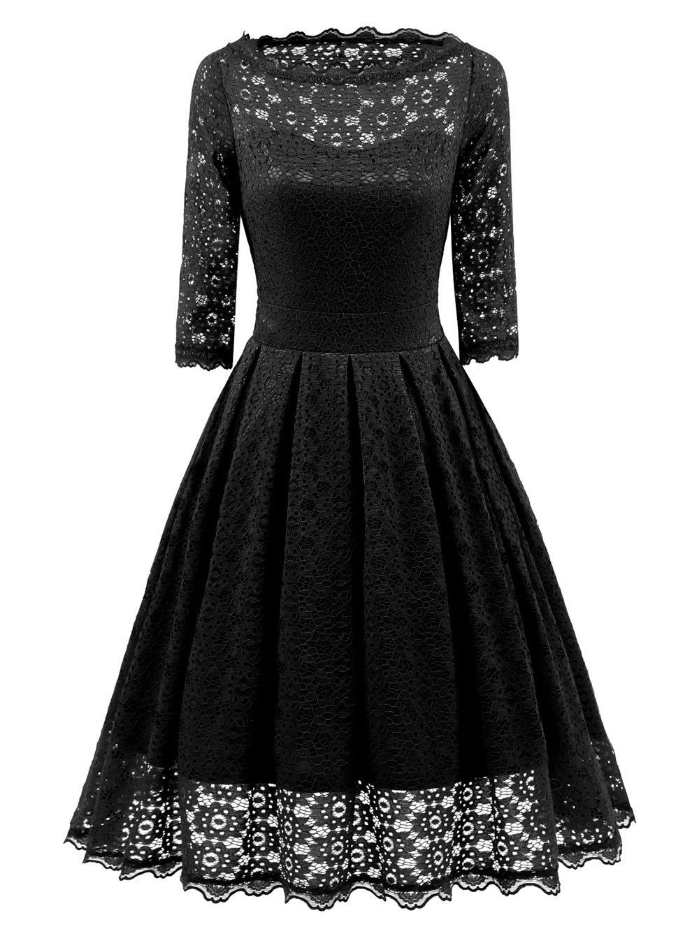 

Vintage Party Lace Fit and Flare Dress, Black