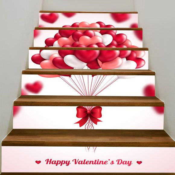 Autocollants d'Escaliers Amovibles Motif Ballons en Forme de Cœur pour la Saint-Valentin - Rose 100*18CM*6PCS