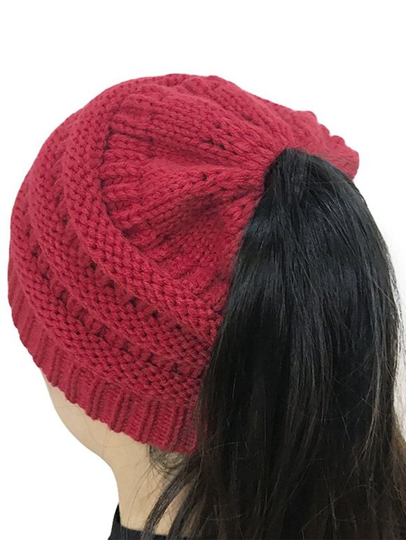 Bonnet tricoté en mélange de couleurs - Rouge 