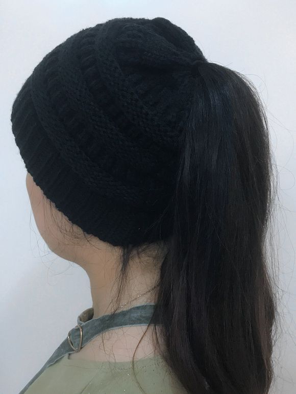 Bonnet tricoté en mélange de couleurs - Noir 
