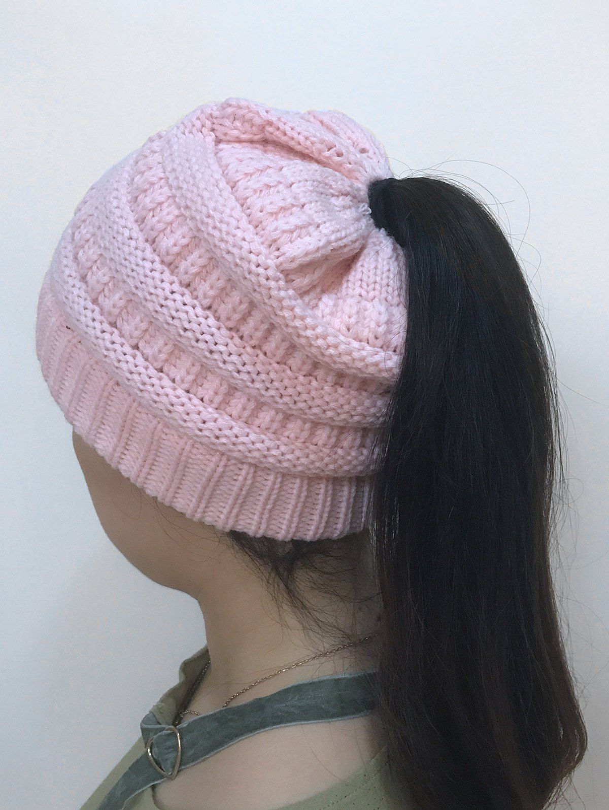 

Open Top Mixcolor Knitted Hat, Pink