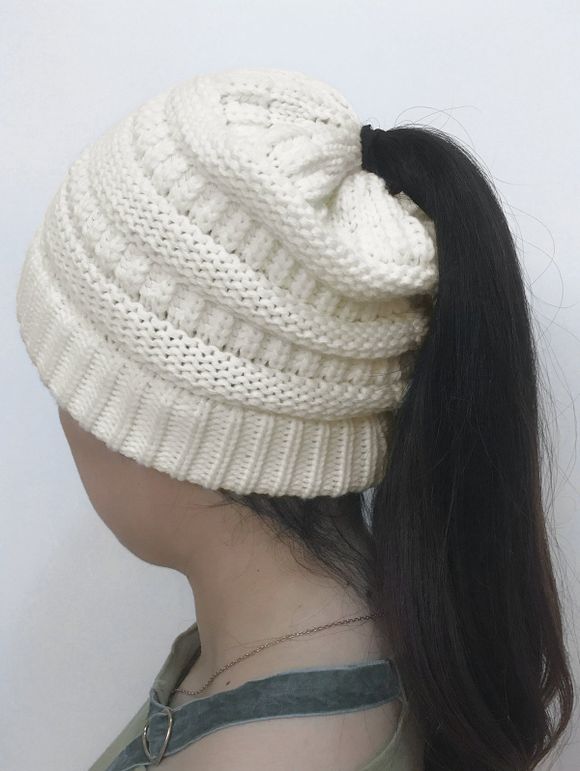 Bonnet tricoté en mélange de couleurs - Blanc 