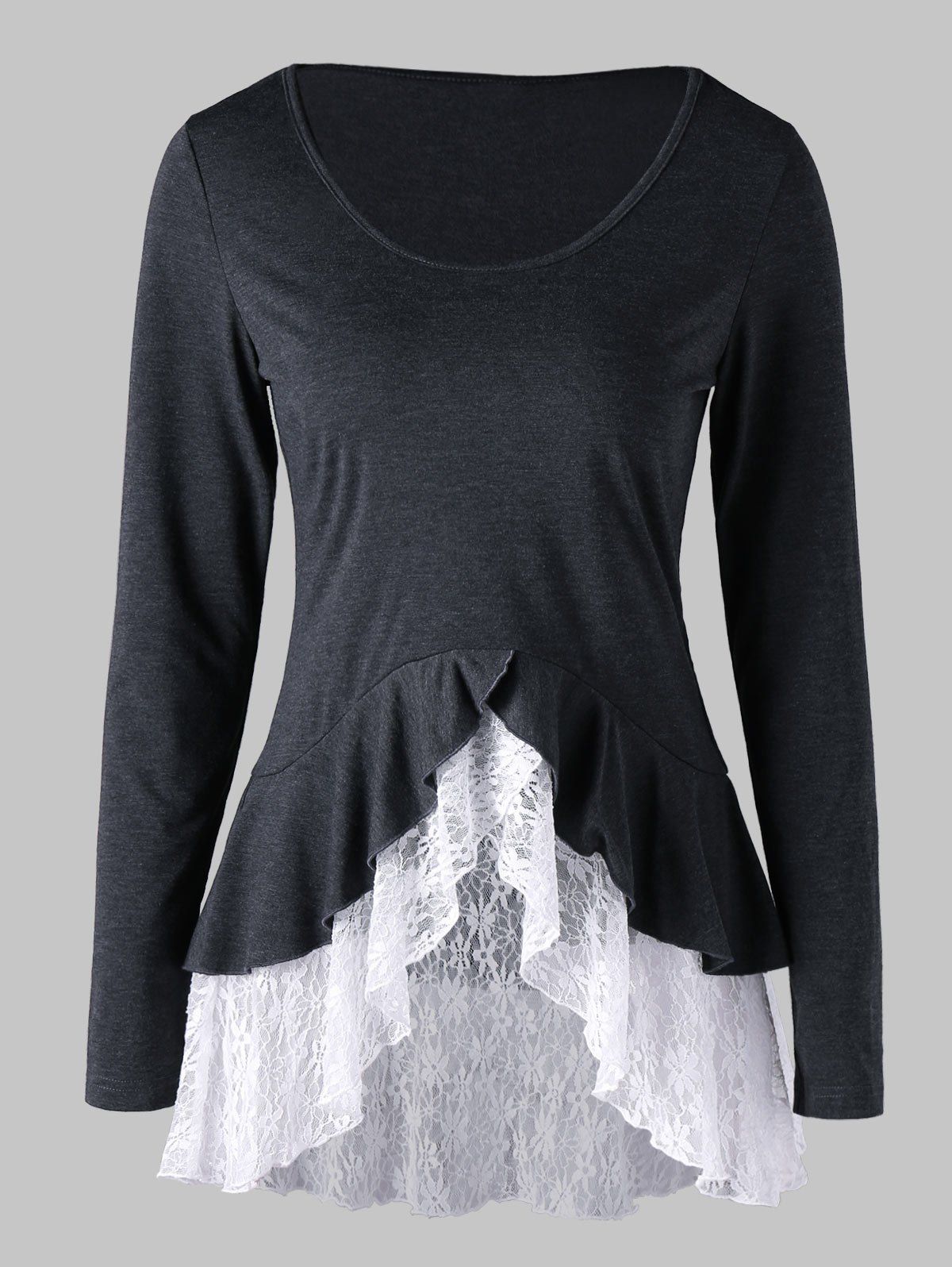 

Layered Lace Panel T-shirt, Black grey