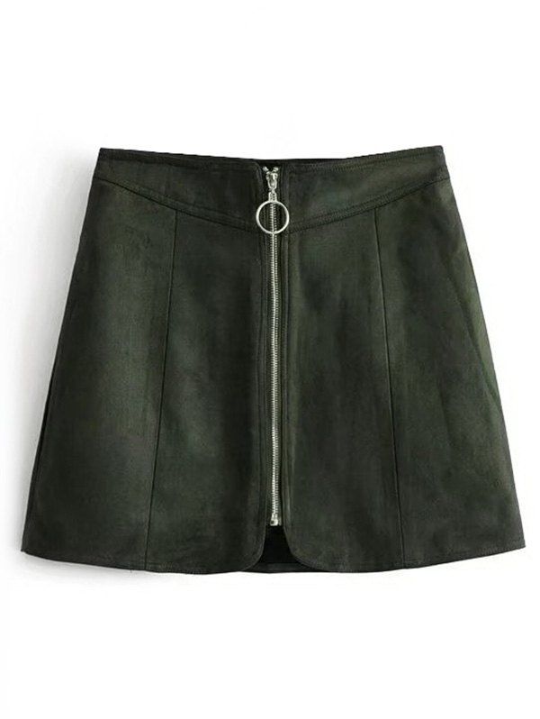 

Faux Suede Zip Up A Line Skirt, Army green