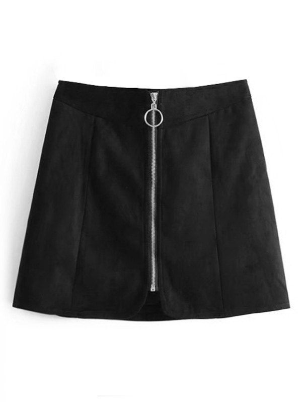 

Faux Suede Zip Up A Line Skirt, Black