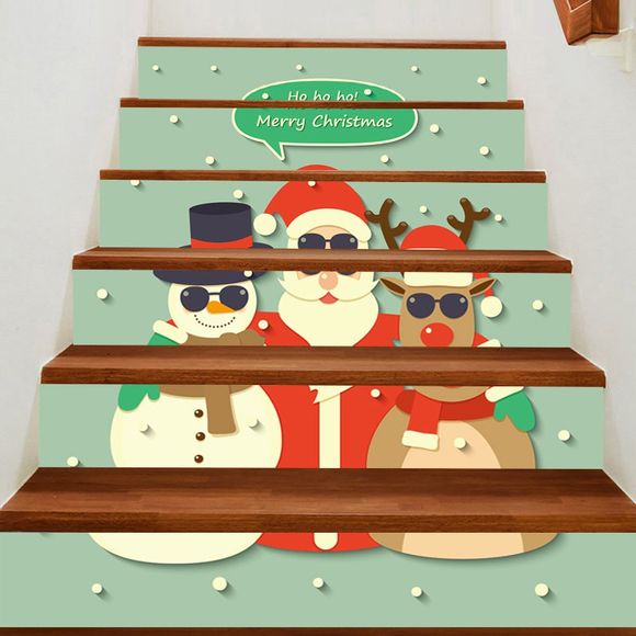 Autocollants d'Escaliers Motif Bonhomme de Neige Élan et Père Noël - coloré 100*18CM*6PCS