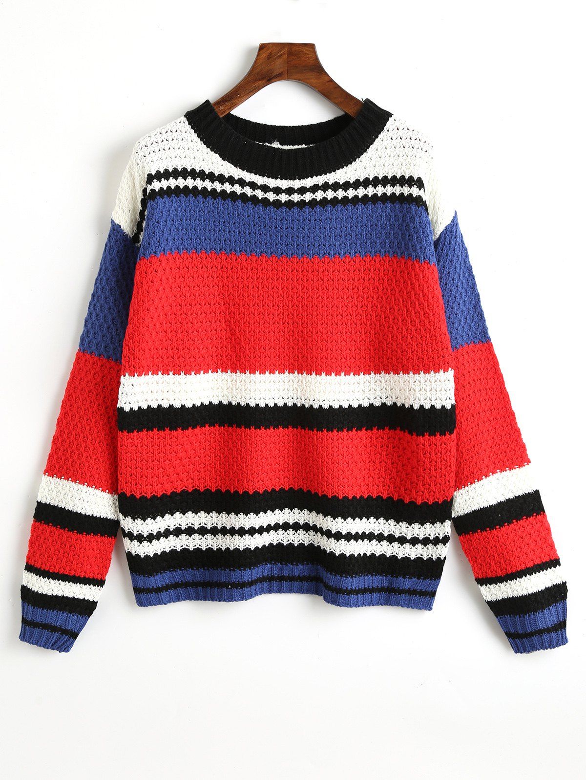 

Loose Knit Contrast Sweater, Red
