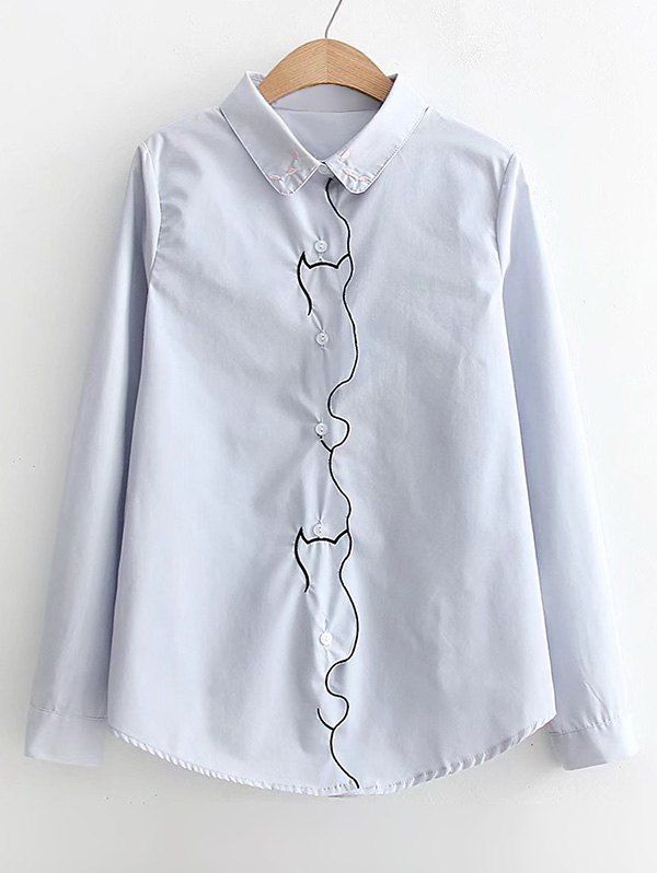 

Embroidered Piped Button Down Shirt, Light blue