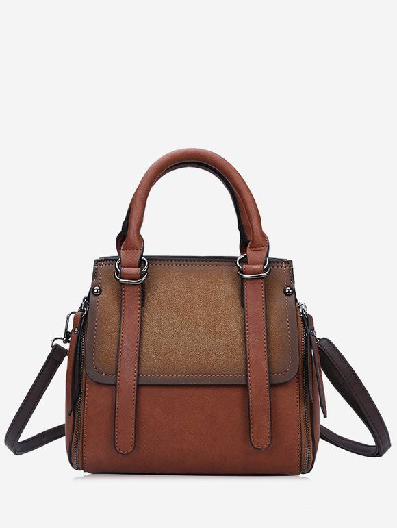 Faux Leather Contrasting Color Handbag - COFFEE 