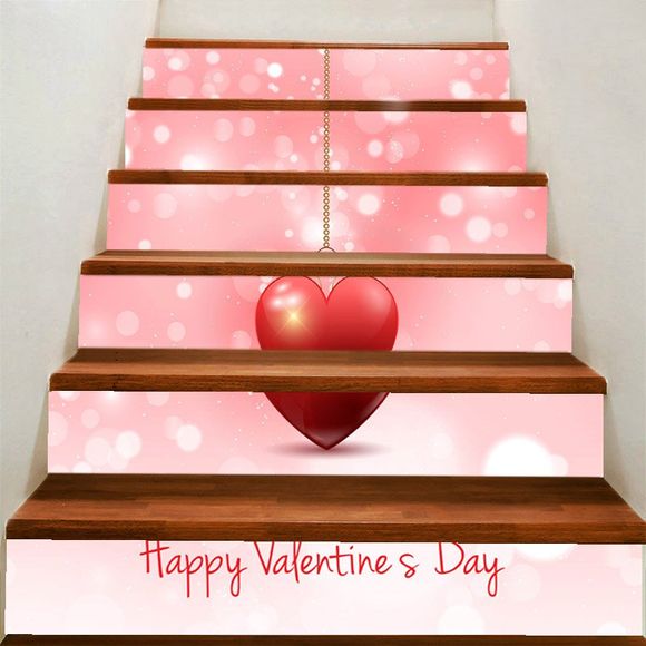 Autocollants d'Escaliers Amovibles Motif Cœurs Suspendus Thème Saint-Valentin - Rose 100*18CM*6PCS