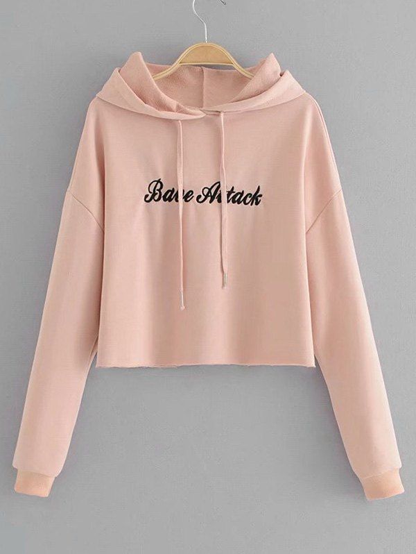 

Letter Embroidered Cropped Hoodie, Pink
