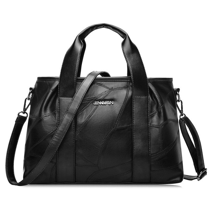 

Stitching Faux Leather Handbag With Strap, Black