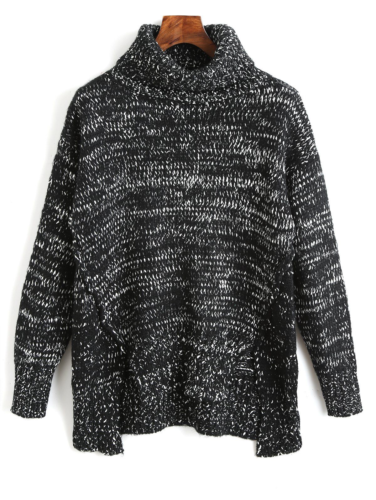 

Slit Turtleneck High Low Sweater, Black
