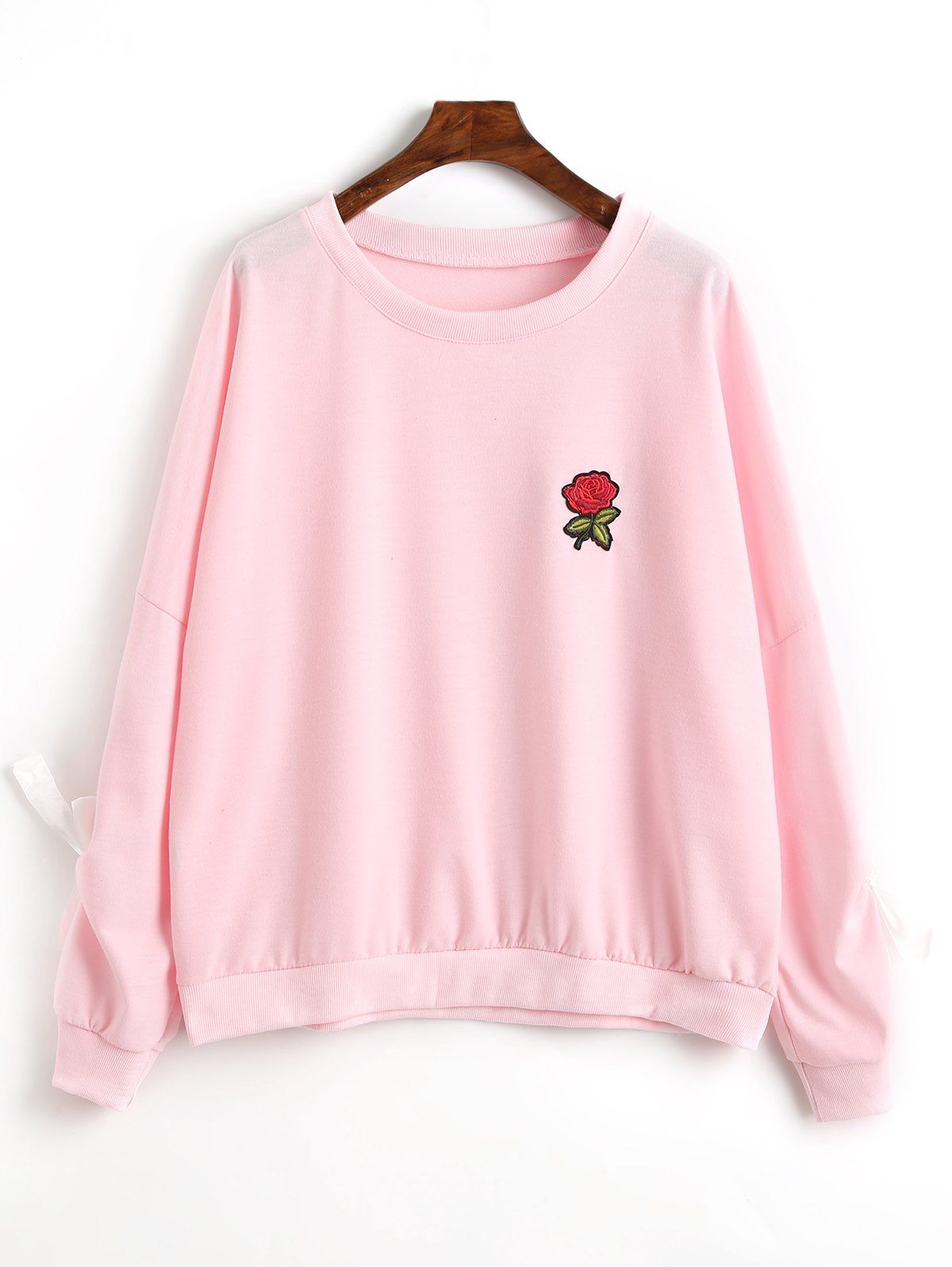 

Floral Appliques Embellishment Sweatshirt, Pink