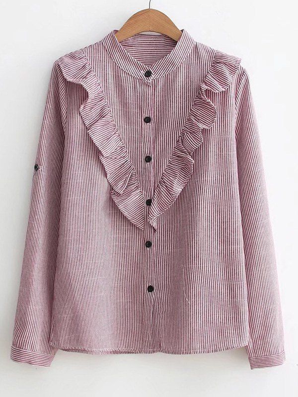 

Ruffles Stripes Button Down Shirt, Wine red