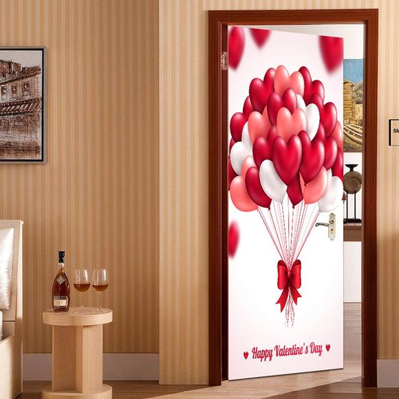 Autocollants de Porte Motif Ballons en Forme de Cœur pour la Saint Valentin - Rose 38.5*200CM*2PCS