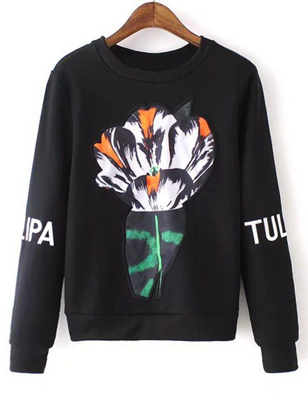 

Embroidered Sleeve Floral Sweatshirt, Black