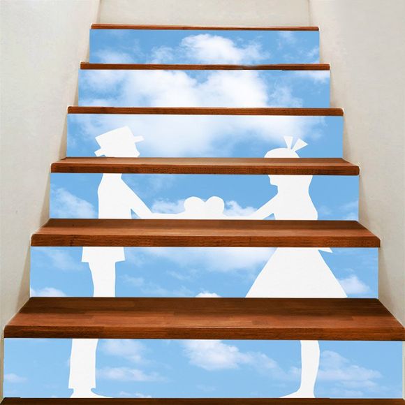 Autocollants d'Escaliers Décoratifs à Imprimé Amoureux et Ciel Bleu pour la Saint-Valentin - Gris et Blanc 100*18CM*6PCS