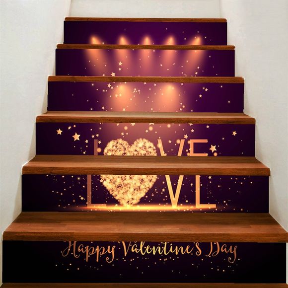 Autocollants d'Escaliers Amovibles Motif Scène Décor Maison pour la Saint-Valentin - coloré 100*18CM*6PCS