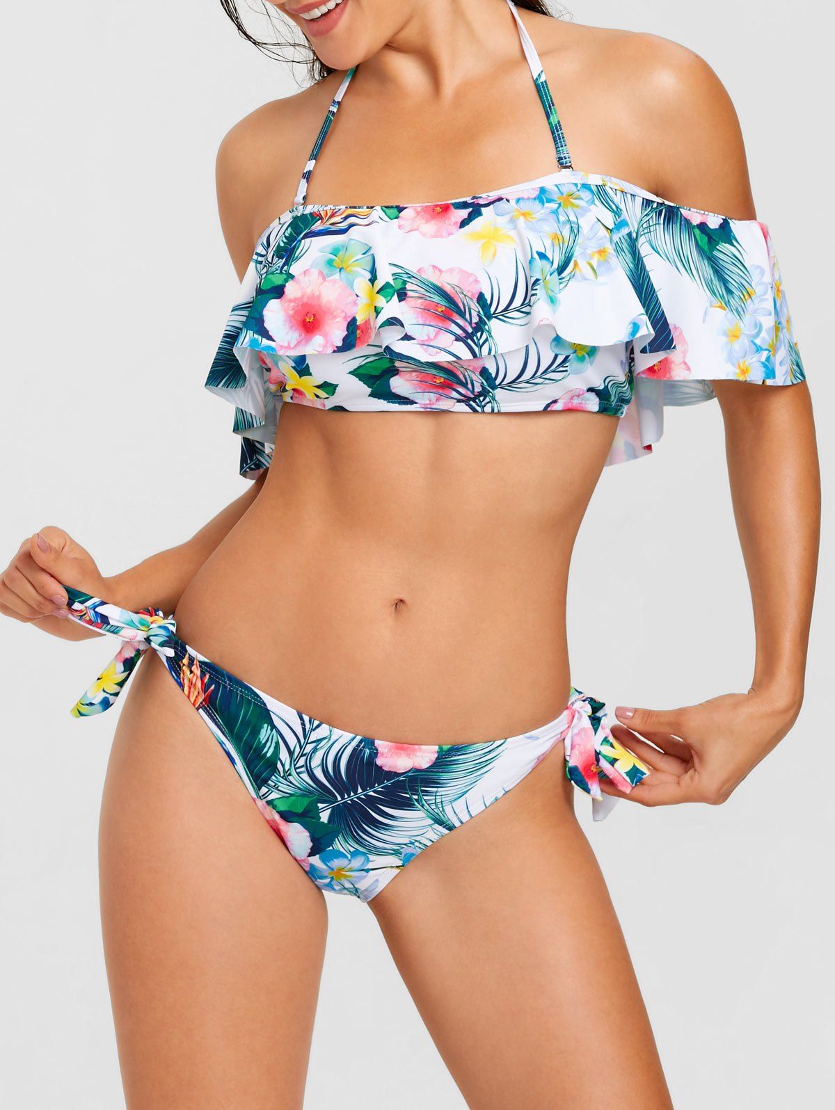 

Flower Pattern Flounce Bikini Swimwear, Colormix