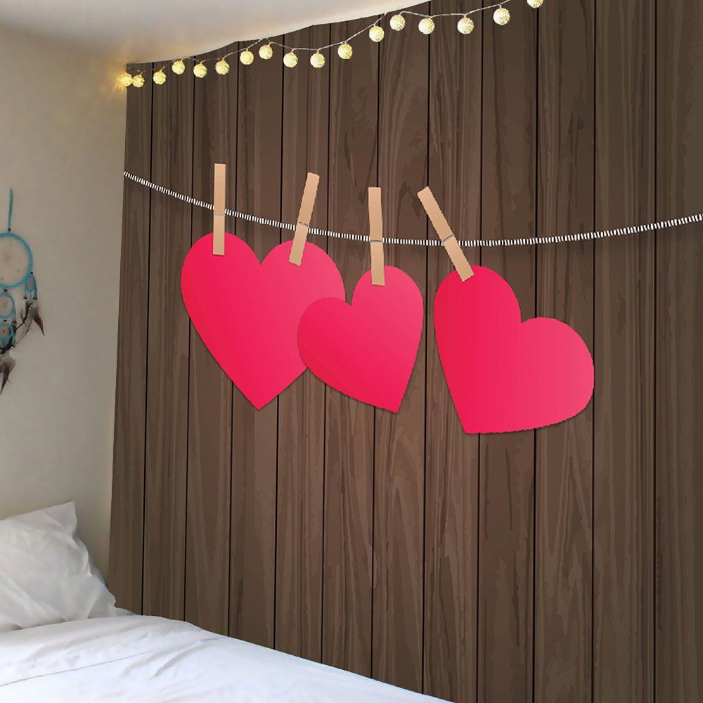 

Wood Grain Heart Printed Valentine's Day Wall Tapestry, Colormix