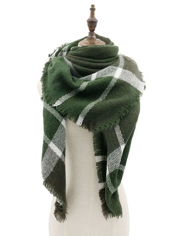 Écharpe douce châle de décoration de motif de plaid en laine artificielle - Vert Armée 