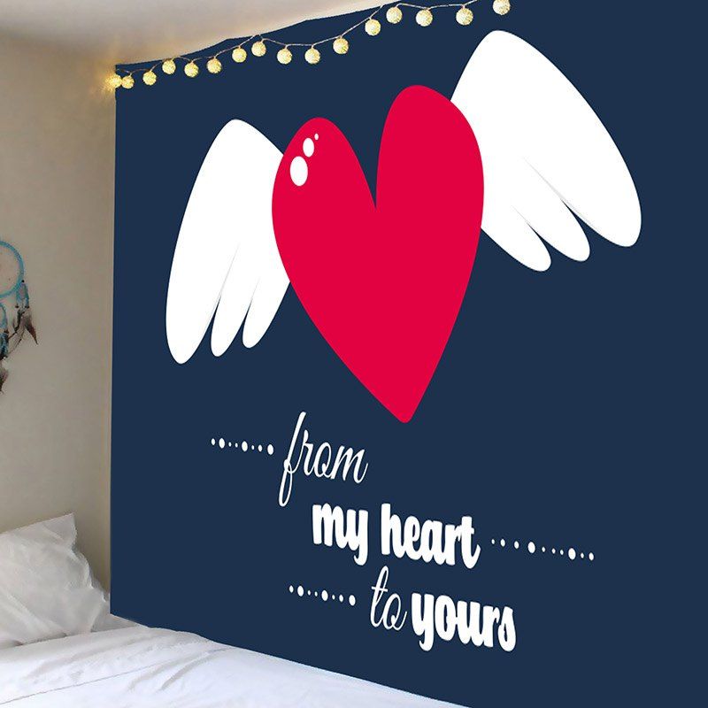 

Valentine's Day Heart and Wing Printed Wall Tapestry, Cadetblue