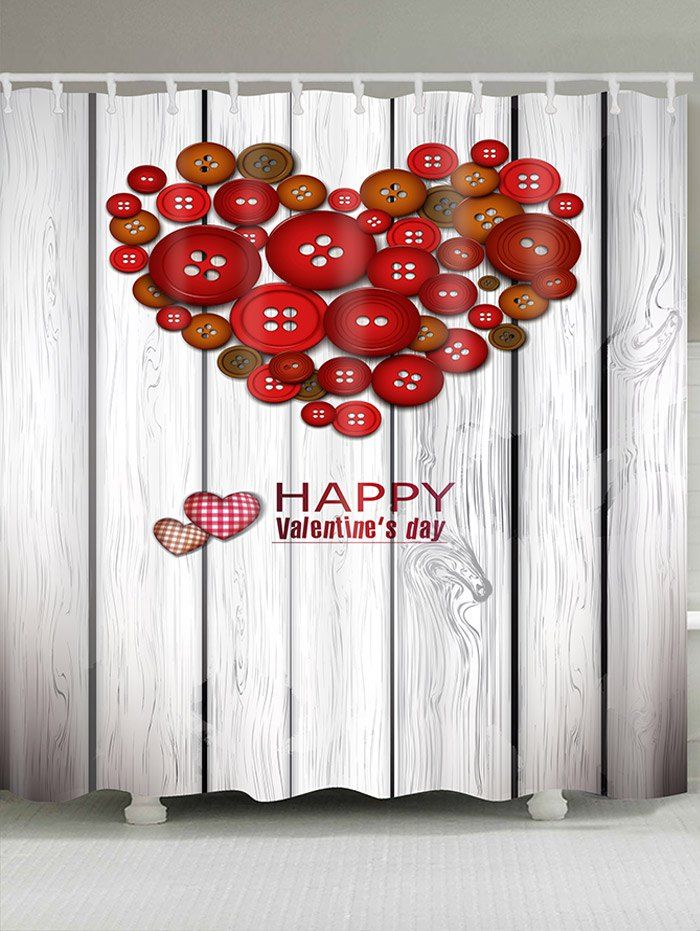 

Valentine's Day Buttoned Heart Waterproof Shower Curtain, Colorful