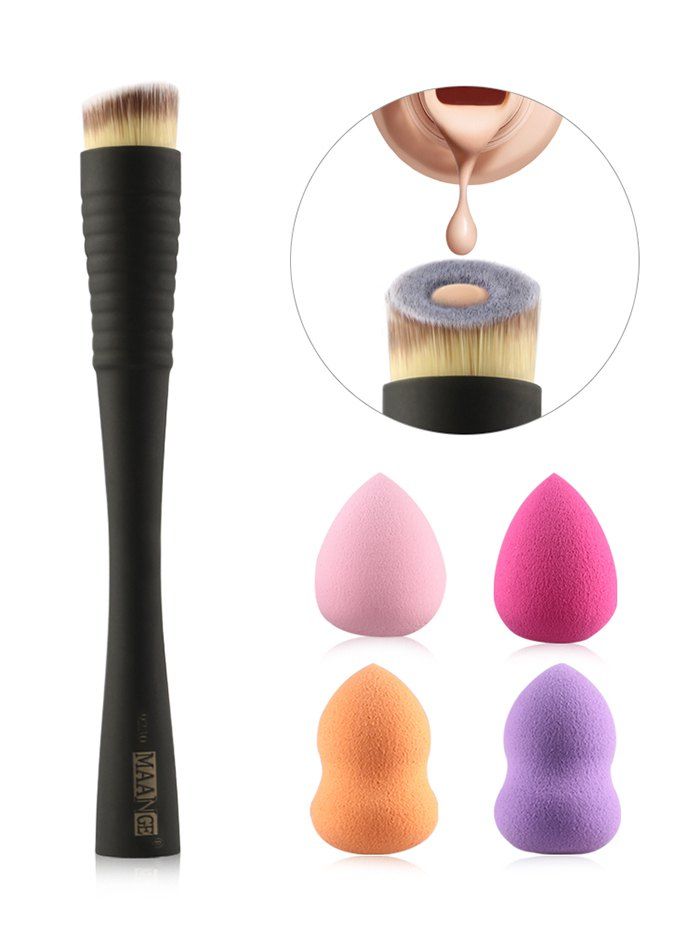 

Bevel Foundation Brush and 4 Makeup Sponges Puff Set, #02