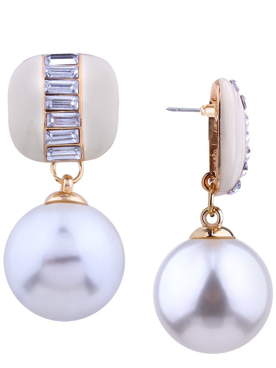 

Rhinestone Alloy Faux Pearl Earrings, Off-white