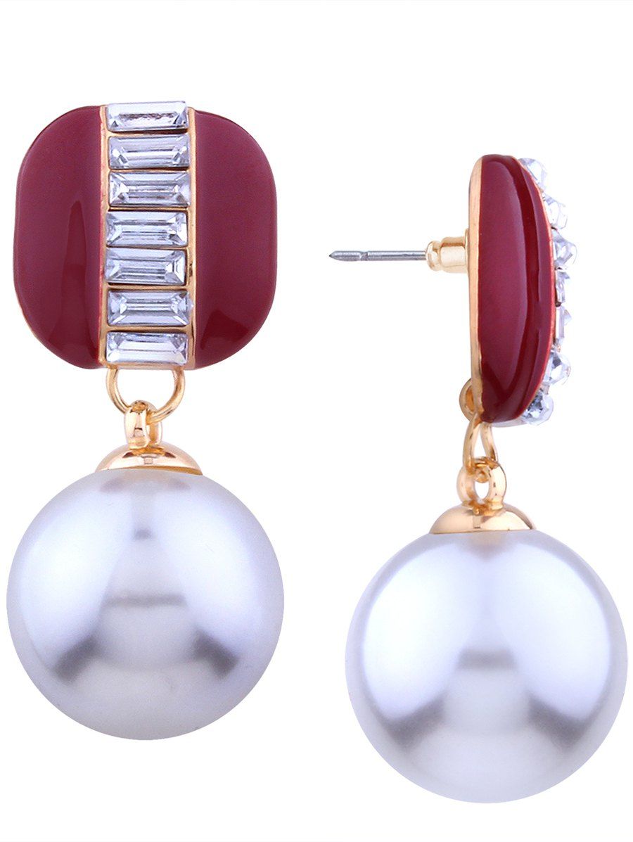 

Rhinestone Alloy Faux Pearl Earrings, Red