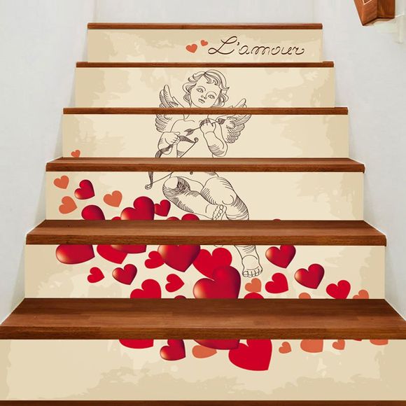 Autocollants d'Escaliers Romantiques Motif Cupidon pour la Saint-Valentin - coloré 100*18CM*6PCS