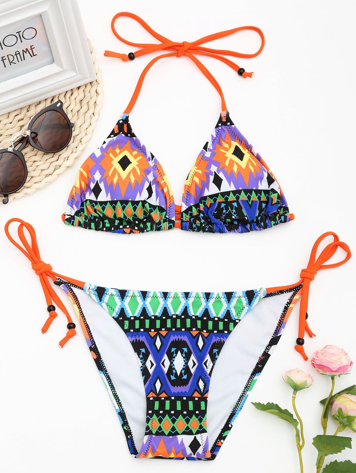 

Low Waisted Aztec Print String Bikini Set, Yellow
